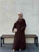 3 Parça Pamuk Krep Abaya Takım Standart Beden (38-44 Beden Arası Uyumlu) - Görsel 8
