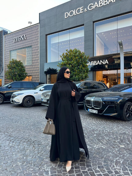 3 Parça Pamuk Krep Abaya Takım Standart Beden (38-44 Beden Arası Uyumlu)