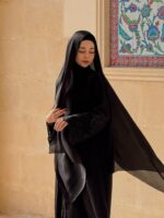Mina Ferace Dubai Krep Fermuarlı & Kuşaklı (Rahat Kalıp) Geniş Kol - Görsel 16