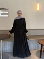 Balon Kol Minimalist Dökümlü Zarif Ferace - Görsel 3