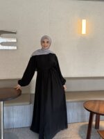 Balon Kol Minimalist Dökümlü Zarif Ferace - Görsel 9