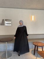 Balon Kol Minimalist Dökümlü Zarif Ferace - Görsel 6