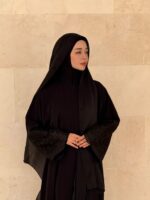 Mina Ferace Dubai Krep Fermuarlı & Kuşaklı (Rahat Kalıp) Geniş Kol - Görsel 25