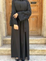 Süreyya Güpürlü Ferace İspanyol Kol Özel Tasarım Hem Kuşaklı Hem Fermuarlı - Görsel 6