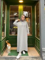 3 İplik Sweat Elbise Kapüşonlu - Görsel 8