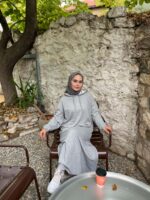 3 İplik Sweat Elbise Kapüşonlu - Görsel 5