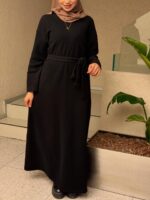 Selanik Kumaş Basic Kuşaklı Uzun Elbise - Görsel 4