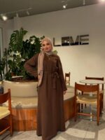 Selanik Kumaş Basic Kuşaklı Uzun Elbise - Görsel 6